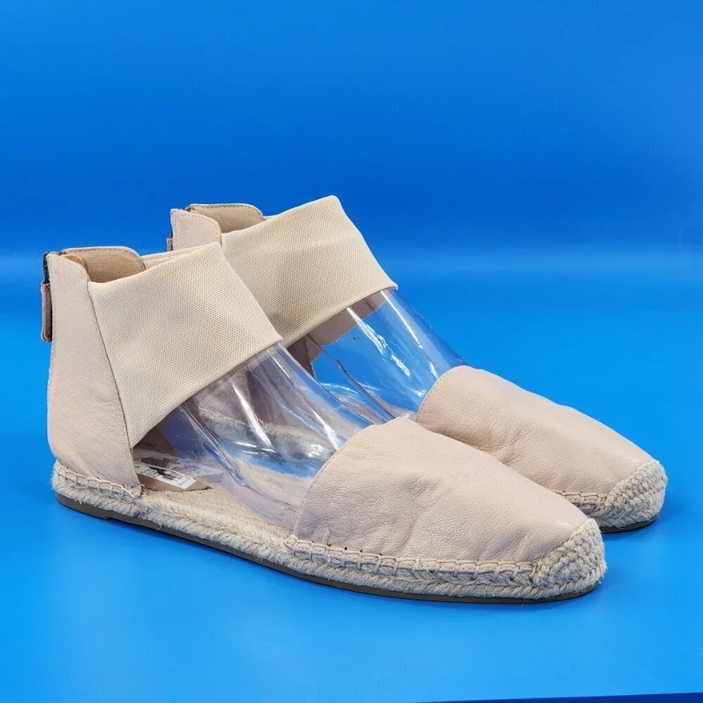 EILEEN FISHER NWOB Coy Espadrille Skimmer‎ Flat Tan Tumbled Leather Zip